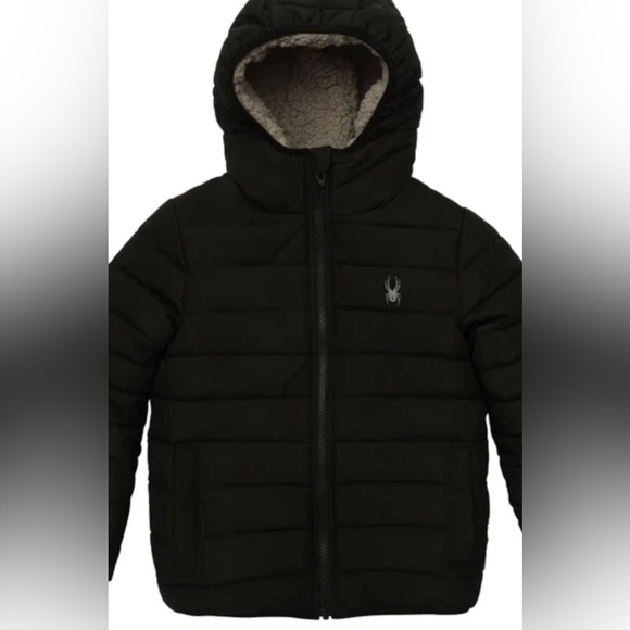Spyder Kids Boys Sherpa Lined Puffer Jacket Black 14-16 - Picture 3 of 8
